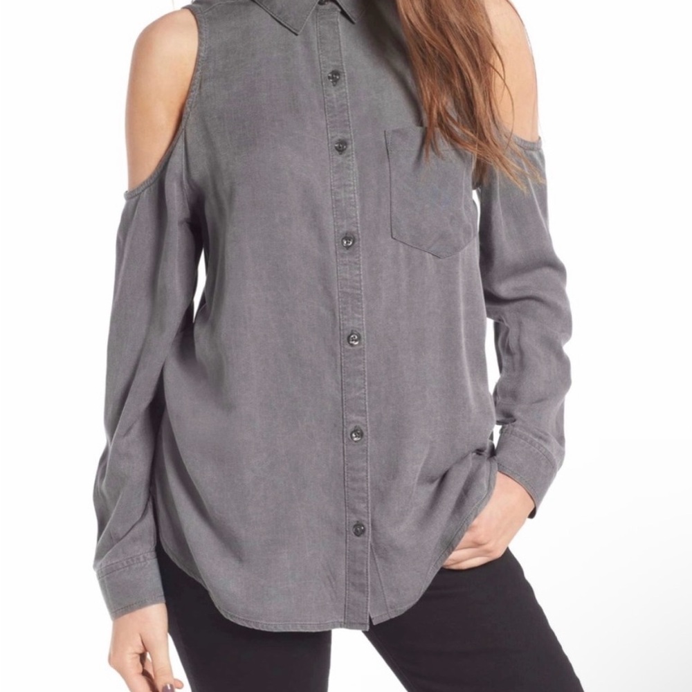 Elegant Bp Gray Cold Shoulder Button Down Shirt